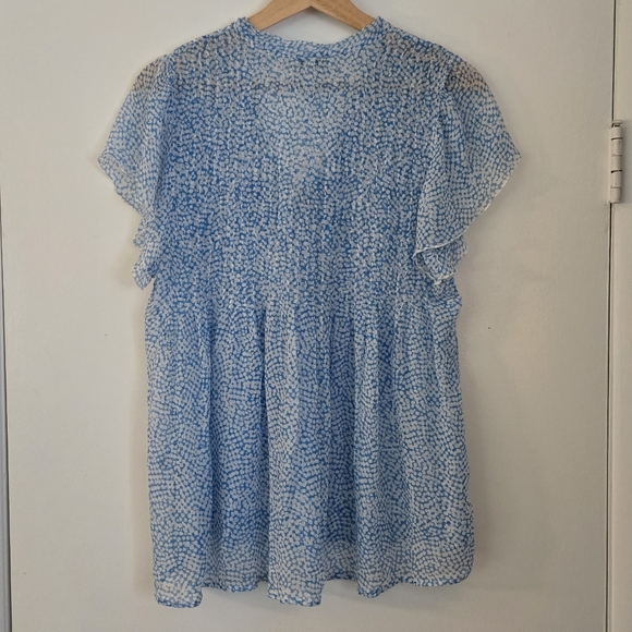 Joie 100% Silk Blue And White Tie Neck Short Sleeve Flutter Top - Picture 2 of 4